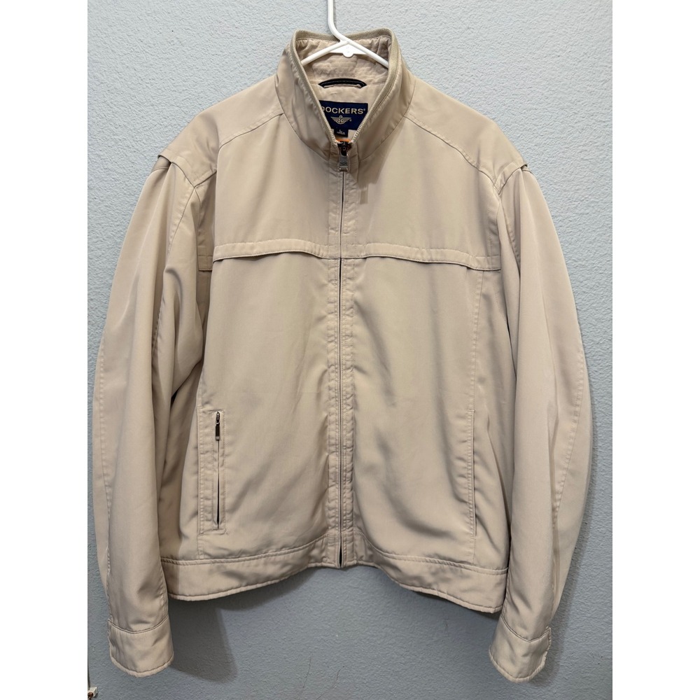 Dockers Stain Defender Tan Beige Full Zip Windbreaker Jacket Mens Large 046911P
